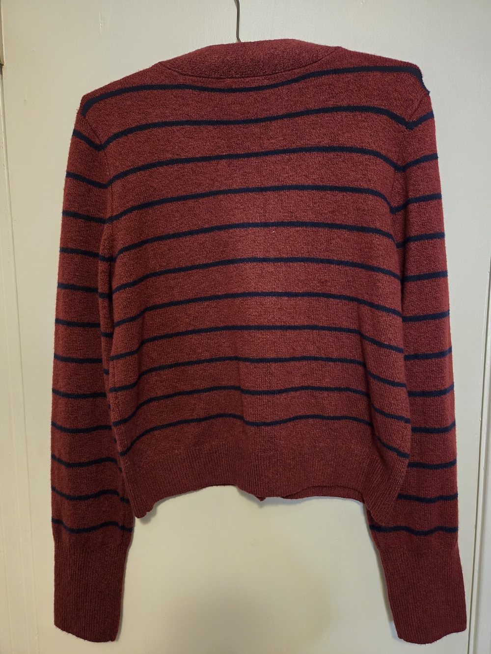 NWT Draper James Varsity Cardigan Burgundy Navy Blue Striped Gold Button - Picture 2 of 5